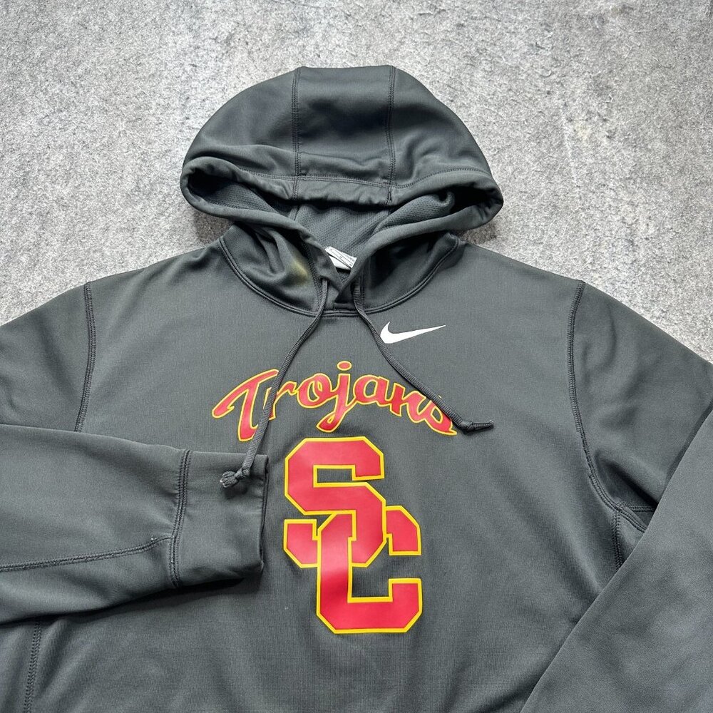 USC Trojans Nike Hoodie Men M Gray THERMA-FIT Fleece Pullover Sweatshirt